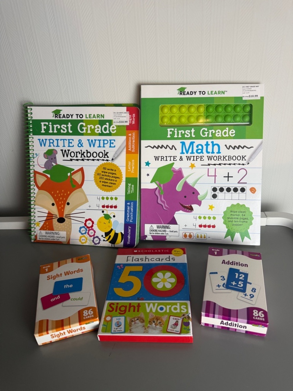 Ready to Learn First Grade Write & Wipe Workbook Sets Addition and Sight Words